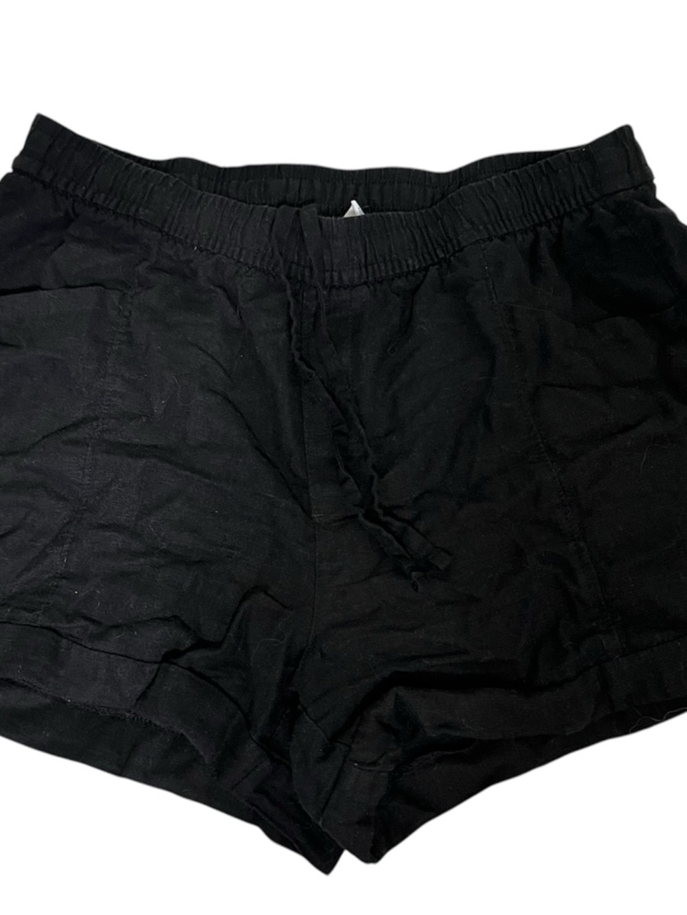 Woman's Black Drawstring Linen Shorts (High Rise)